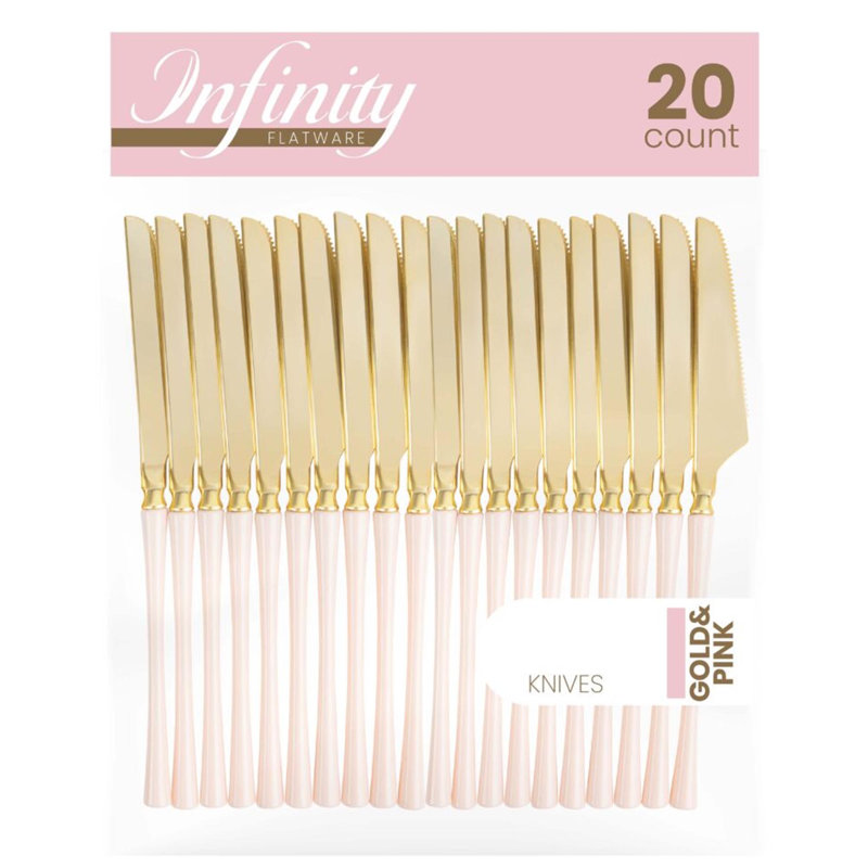 Couteaux jetables éco-modernes en plastique rose et or Infinity Collection 80 invités