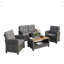 Ensemble de conversation d'extérieur en osier 4 pièces avec causeuse et fauteuils, toutes saisons, gris et brun