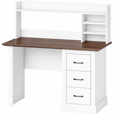 Bureau d'ordinateur à 3 tiroirs avec huche Modern Farmhouse pour bureau à domicile et salle d'étude