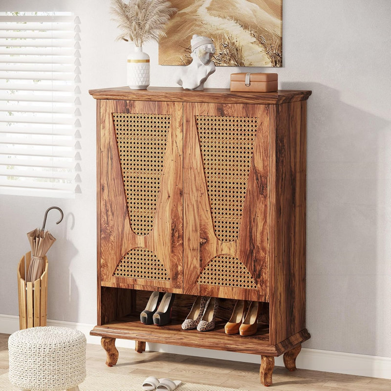 Armoire à chaussures 25,92 po en rotin naturel avec range-chaussures autoportant à 5 niveaux