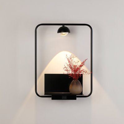 1-light Black Rechargeable USB Shelf Holder Led Wall Lamp Ideal for Halls, Hallways Bedside Tables