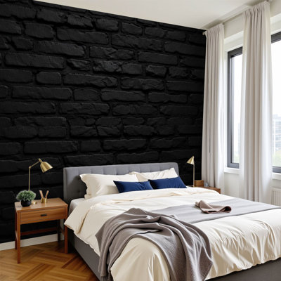 Modern Peel and Stick Wallpaper Textured Black Brick Wall Weathered Appearance Wall Murals 100"H x 144"W Removable PVC Wall Paper Self-Adhesive Wall Decor for Bedroom Living Room