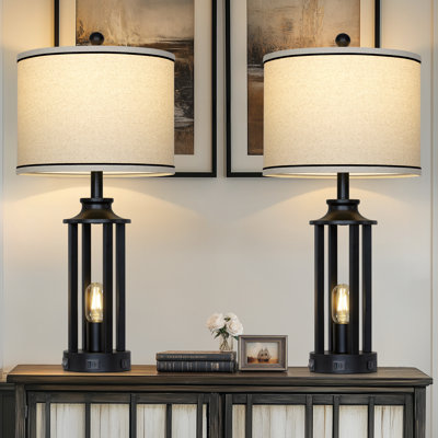 Cochranville 27.5" Updated Lantern Table Lamp Set with Night Light and USB Ports