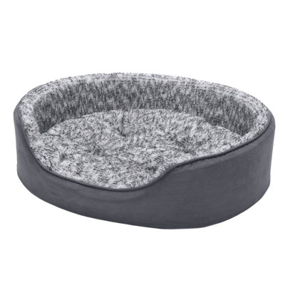 Two-Tone Fur & Suede Oval Pet Bed