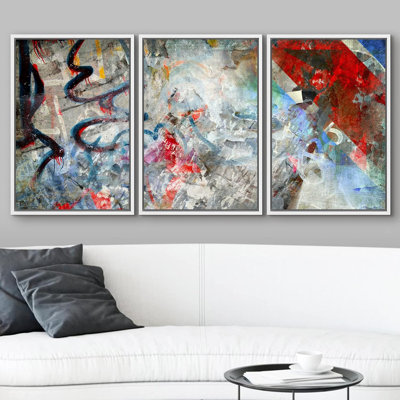 «Rainbow Graffiti And Street Collage Abstract Shapes Chic Colorful Multicolor Ultra», reproduction sur toile 3 pièces
