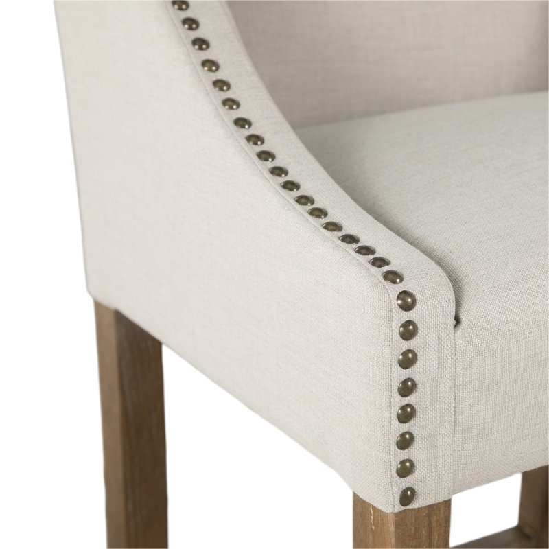 Winston Upholstered Bar Stool with Solid Wood Frame, Natural, Bar Stool (30.25” Seat Height)