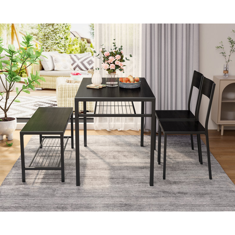 Tamajah 4-Person Dining Table Set with 2 Chairs and Storage Bench for Small Spaces, Black