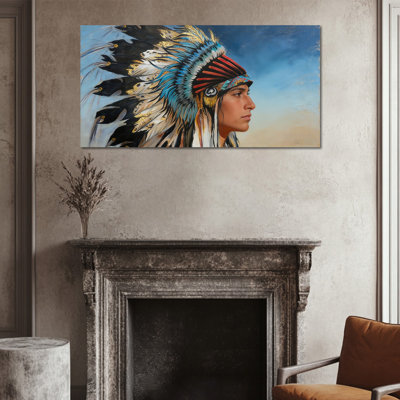 Crosslin Wall Art - Vibrant Canvas Painting of Indian Headdress for Cultural Home Decor, Artistic Picture Print for Living Room and Office, Wrapped Canvas with Sturdy Frame, 12×24 inches