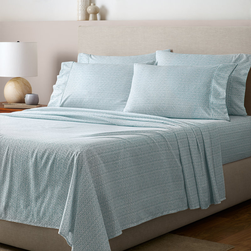 GAIAM Microfiber Cooling Wrinkle-Resistant Sheet Set, California King Sheet Set with 4 Pillowcases, Ikat Fan Light Ocean