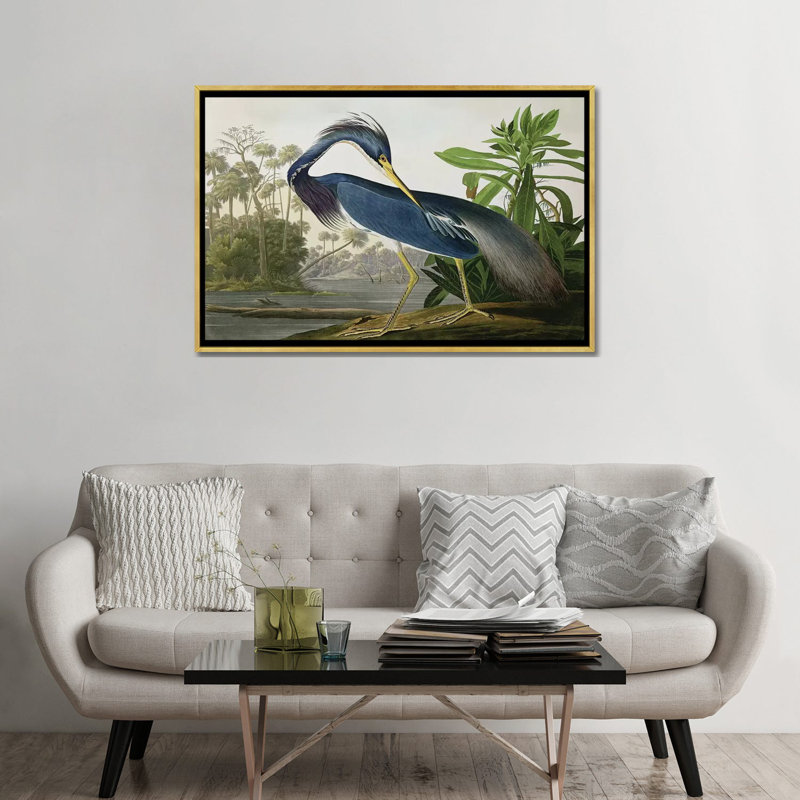 «Wick Louisiana Heron» par John James Audubon, reproduction sur toile, H 26 po x l 40 po, Impression encadrée, Doré