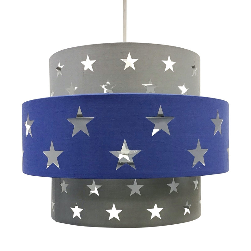 Achraf 22cm H Cotton Drum Pendant Shade, Grey/Blue
