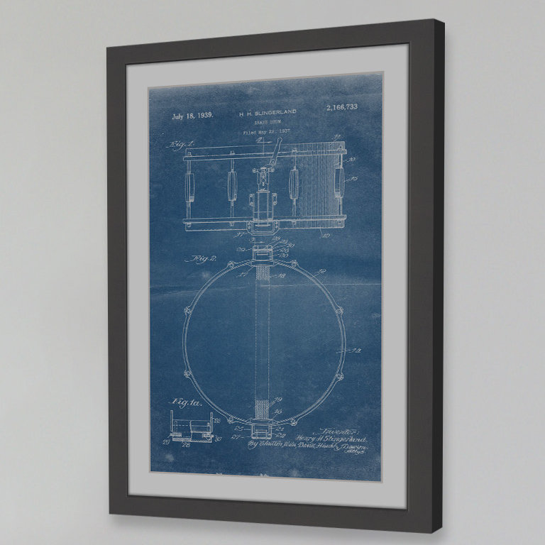 « anse tambour 1939 blueprint » par steve king, reproduction d’art encadrée, H 30 po x l 20 po x P 1,5 po