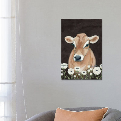 Cow With Flowers by Sara Baker - Painting on Canvas