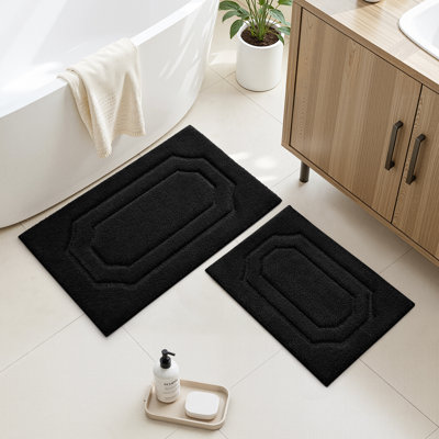  Black Bathroom Rugs Sets 2 piece, Extra Soft and Absorbent, Non Slip Backing, 16" x 24" + 20" x 32"