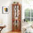 Lighted Corner Glass Display, Dark Oak, Adjustable Shelving, - Toppling, For Antique And Collectible Storage In Living Room