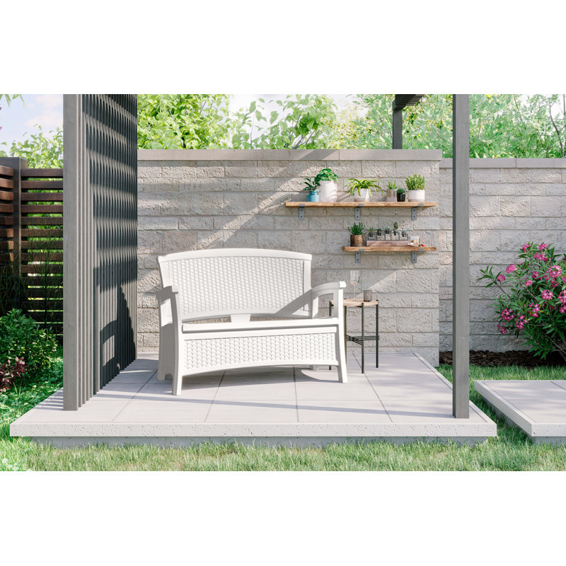 White Resin Wicker Outdoor Loveseat with Storage