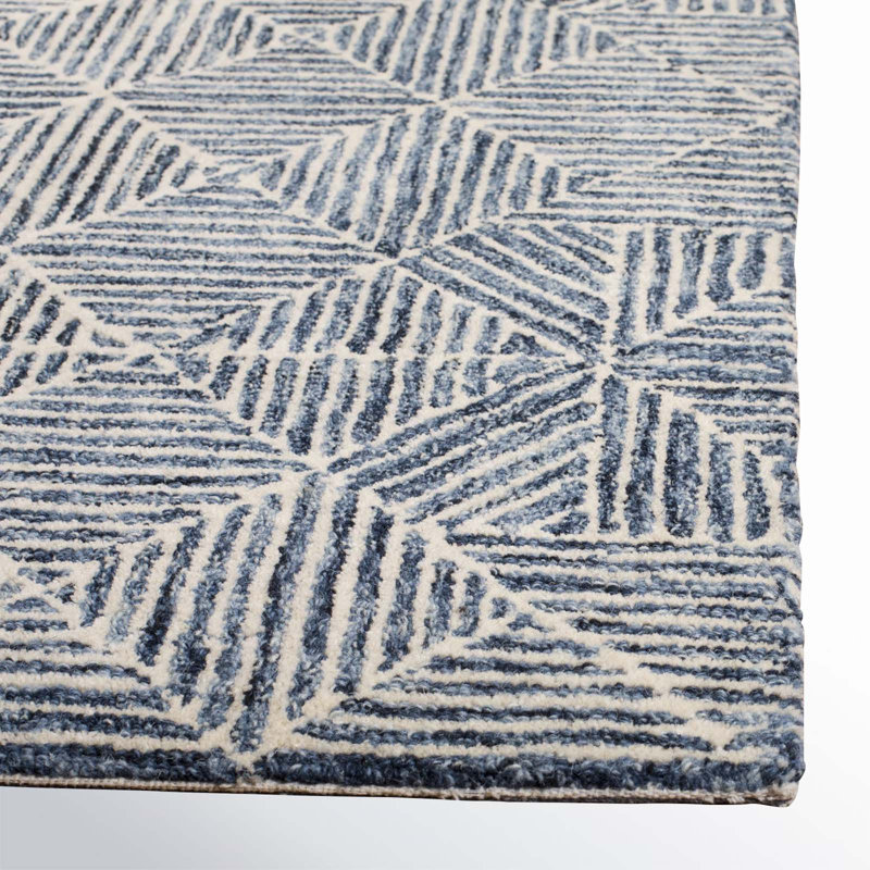 Tapis bleu / ivoire fabriqué à la main Linsly, Rectangle 8 pi x 10 pi