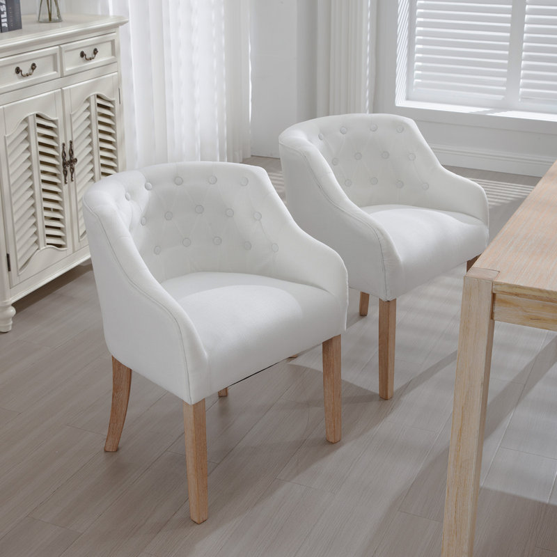 Tascherau Tufted Solid Back Arm Chair, Natural, White Linen