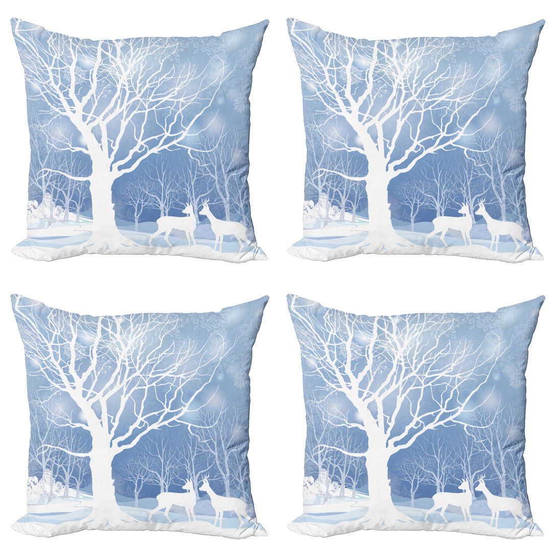 Kissenbezug, Abstrakt Winter-Rotwild, Winter, Blau Weiss