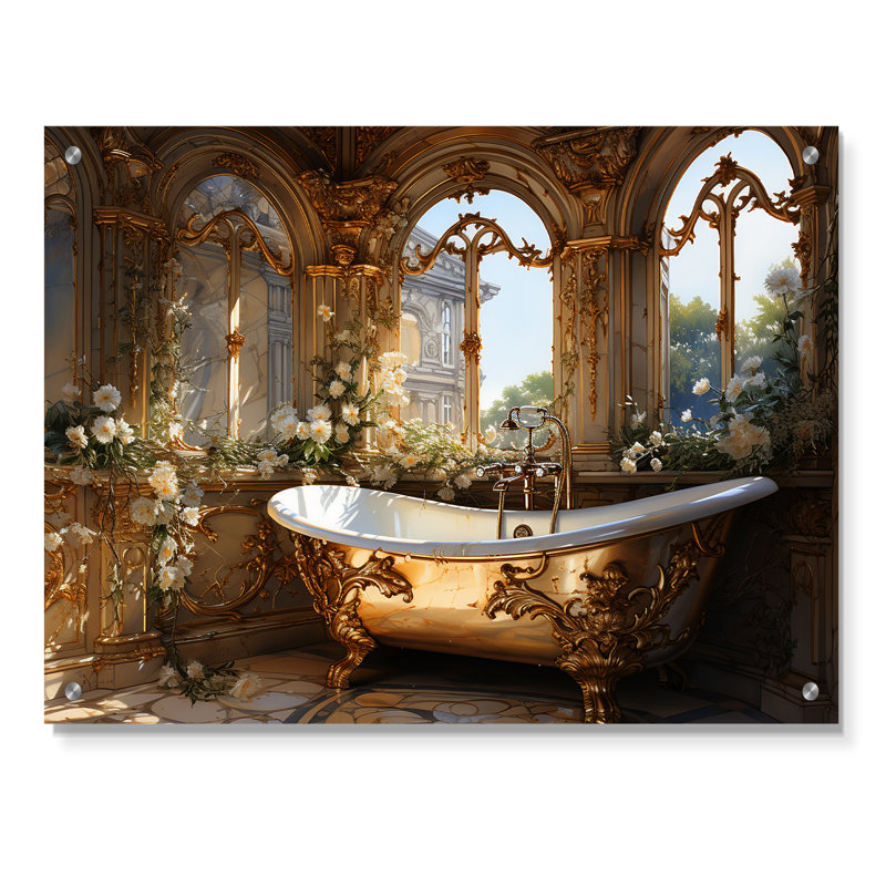 Salle de bain Golden Luxe III - Art mural en acrylique pour salle de bain, H 30 po x l 40 po