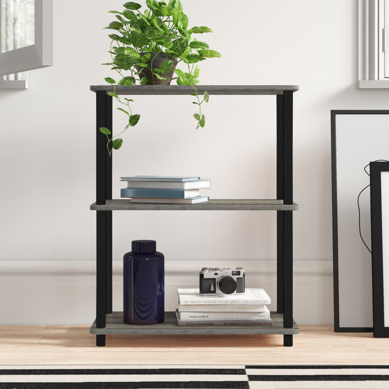 Decorius Etagere Bookcase, French Oak Gray/Black Square Tube, (4 Shelves) 43.25" H x 23.6" W x 11.6" D