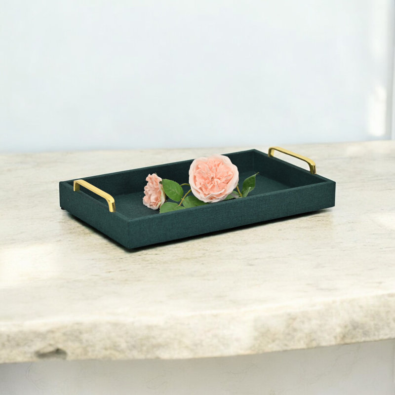 Gullickson 16" Linen Handmade Serving Tray With Handles, Dark Green