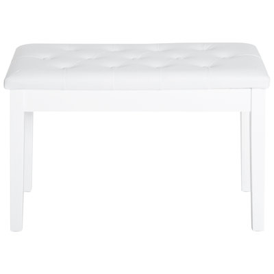 Duet Piano Bench In White, With Comfortable Faux Leather And Wooden Construction Featuring Seat Support For Duets