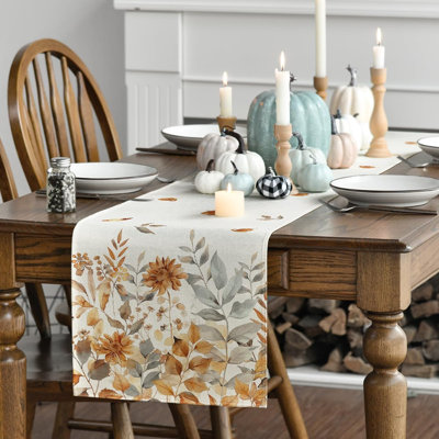 Chemin de table fleurs d'automne 210 g / m², décoration de table de salle à manger d'automne saisonnier pour décoration de fête 13 x 120 po
