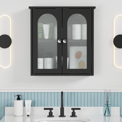 22" H 23'' W Wall Mounted Medicine Cabinet 2 Shelves, Translucent Double-Door Medicine Cabinet