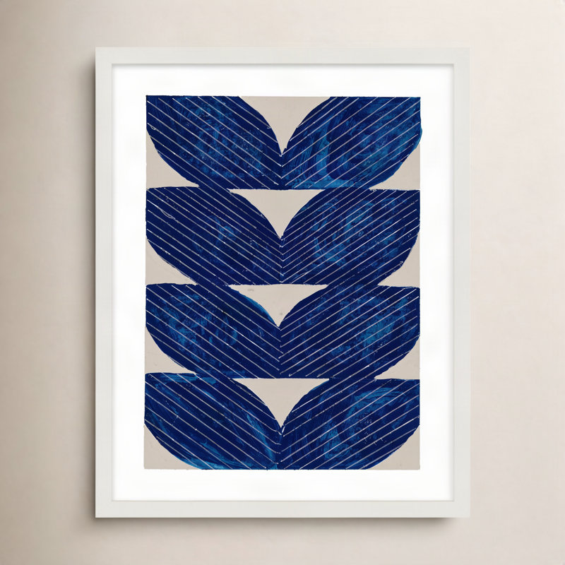 «Blue Chevron Navy» par Andrea Stokes - Art mural encadré, H 30 po x l 24 po, Blanc