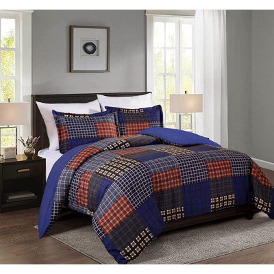 Plaid Patchwork Printed Microfiber Comforter Set