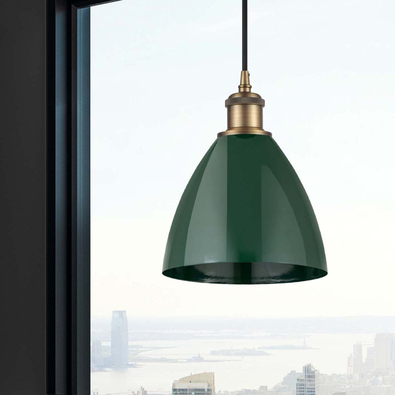 Luminaire suspendu conique 1 lumière, Vert, Laiton brossé