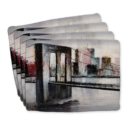 Braided Polyester Placemats Set of 4 - Abstract Bridge Cityscape