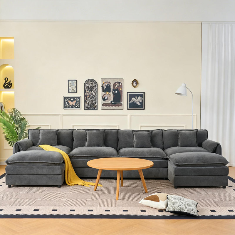 Ensemble de canapé modulaire modulaire en forme de U, canapé surdimensionné en chenille à siège profond avec 2 repose-pieds mobiles
