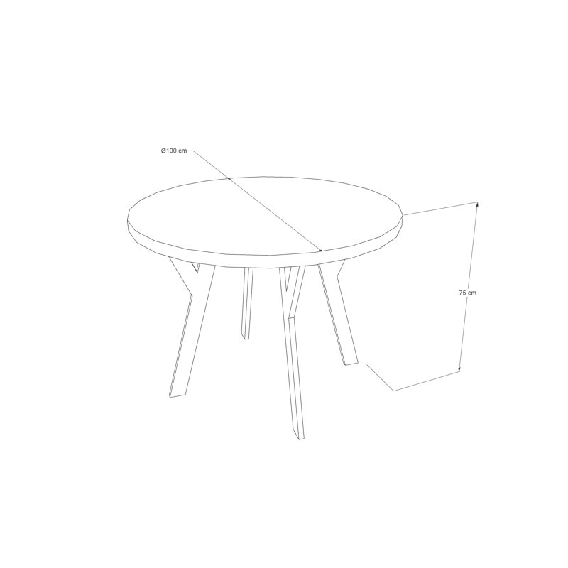 Abi Oak Round Solid Wood Top Metal Base Dining Table, Brown OIl, H75 x L100 x W100cm