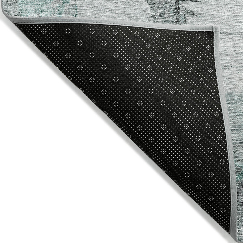 Tapis d'extérieur lavable abstrait bleu sarcelle argenté et gris 8 'X 10'