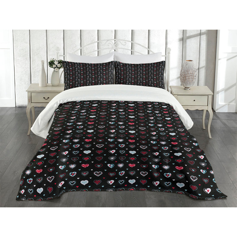 Ambesonne Love Bedspread Set Love Design Multicolor, King Bedspread + 2 Standard Shams