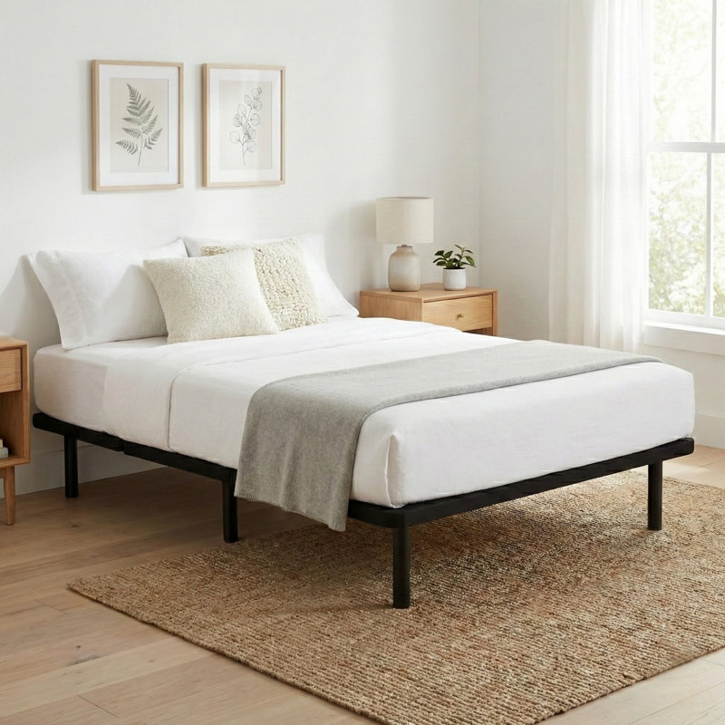  Structure de lit plateforme en métal Zenbase H 12 "avec pieds réglables, aucun sommier nécessaire, simple, Simple