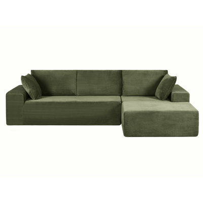 No Assembly Required 4 - Seat Dark Convertible Sectional In Soft Corduroy, Full Foam For Relaxing Living Or Bedroom Modern Foam, Assembly, Right Facing And Delight