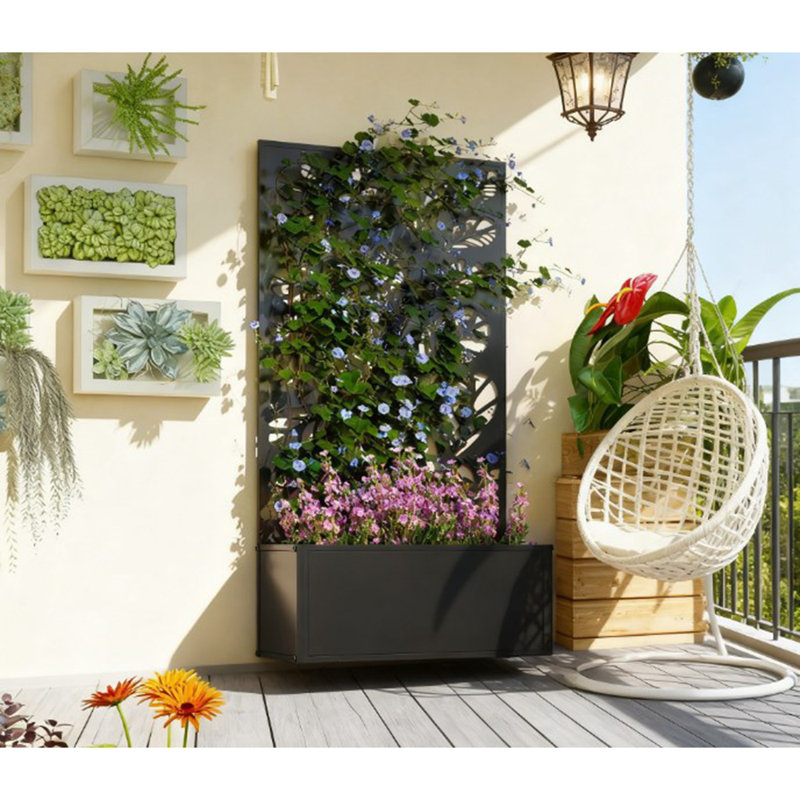 Lit de fleurs autoportant ou mural, lit de jardin en métal avec treillis pour plantes grimpantes, pour jardin, patio, balcon