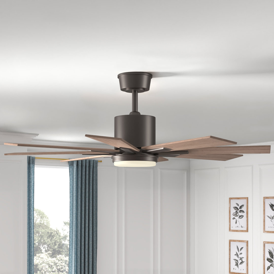 Olney 60 in. Black Indoor Outdoor Rod Mount Contemporary Ceiling Fan with Reversible Black-Driftwood Blades, Dimmable Integrated LED Light Kit and Remote Control, 6 Speeds, Energy Efficient DC Motor Greyleigh™ Fan Body 