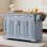 Grand îlot de cuisine de 54 po avec abattant en bois d'hévéa, chariot de cuisine à roulettes en relief sur 4 roues avec 4 portes et 3 tiroirs, îlot de cuisine avec rangement pour la cuisine, salle à manger, bleu gris