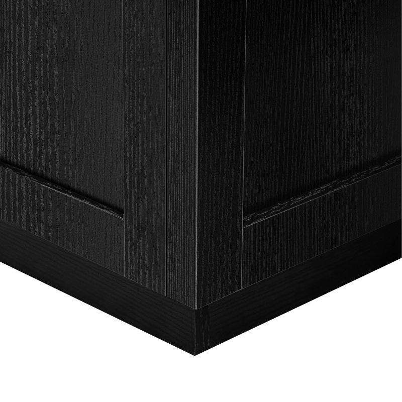 Îlot de cuisine 82,7 pouces avec table extensible, grain de bois noir, double rangement, 2 tablettes ouvertes, 1 port Type-C, roues verrouillables pour 4 à 6 personnes, armoire, prises de courant latérales, tablettes réglables