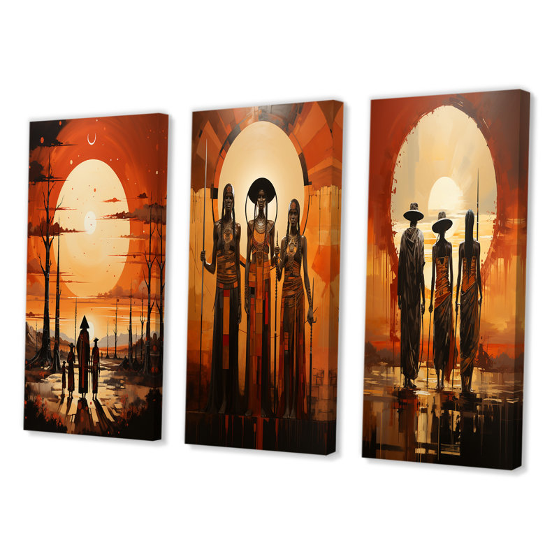 «Native American Art Tribal Vision», 3 pièces, Toile tendue, H 32 po x l 48 po