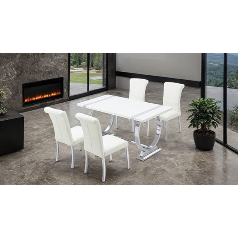 Hitchin 5-piece 60" Modern Dining Set – Gold & White, White, Silver