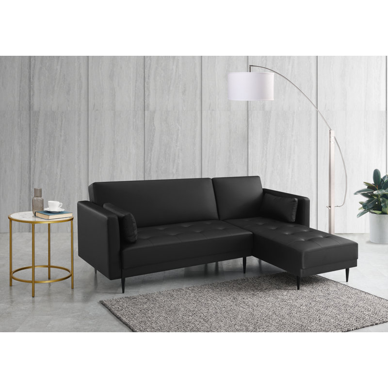 Kishanna 3 Seater Faux Leather Sofa Bed, Black