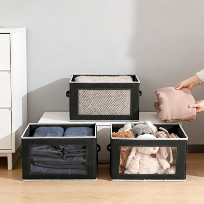 Bacs de rangement empilables avec couvercles et fenêtre avant transparente - Boîtes de rangement de placard pliables pour garde-robe, salon et rangement