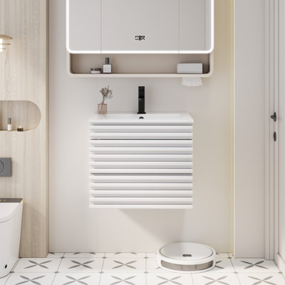  24" Wall Mounted Single Bathroom Vanity with Ceramic Top, Faucet