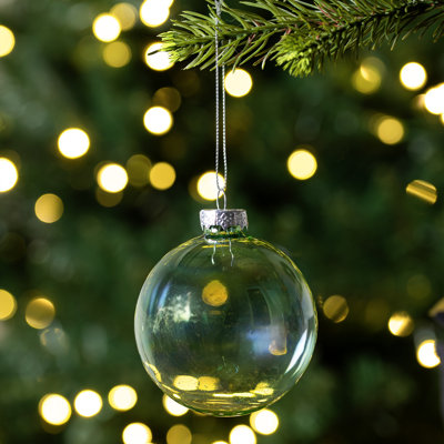 Green and Clear Shiny Iridescent Glass Christmas Ball Ornament