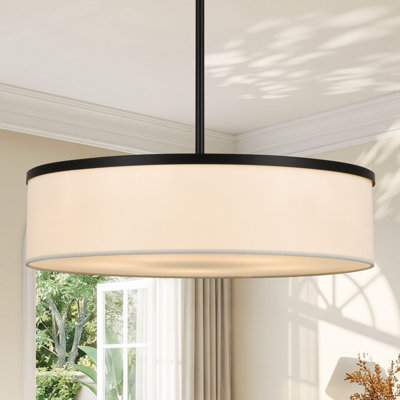 Lustre de style campagne moderne à 5 lumières de 19,84 po à intensité variable avec abat-jour en tissu blanc pour la salle à manger, le vestibule et le vestibule
